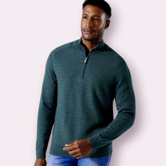 Tommy Bahama Turquoise Sweater Mens Large Half Zip Grandpa New Condition - Picture 1 of 9